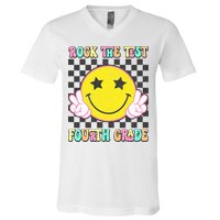 Rock The Staar Test Testing Day Smile Face Groovy Teacher  V-Neck T-Shirt