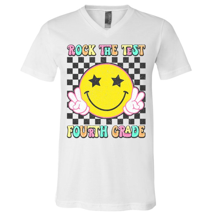 Rock The Staar Test Testing Day Smile Face Groovy Teacher  V-Neck T-Shirt