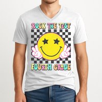 Rock The Staar Test Testing Day Smile Face Groovy Teacher  V-Neck T-Shirt