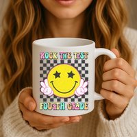 Rock The Staar Test Testing Day Smile Face Groovy Teacher  Mug