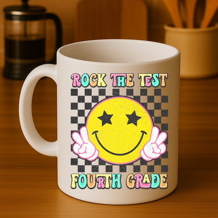 Rock The Staar Test Testing Day Smile Face Groovy Teacher  Mug