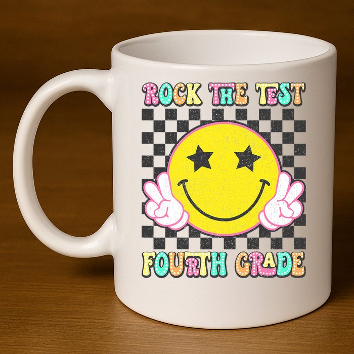 Rock The Staar Test Testing Day Smile Face Groovy Teacher  11oz C Handle Ceramic Mug