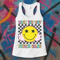 Rock The Staar Test Testing Day Smile Face Groovy Teacher  Womens Tank Top