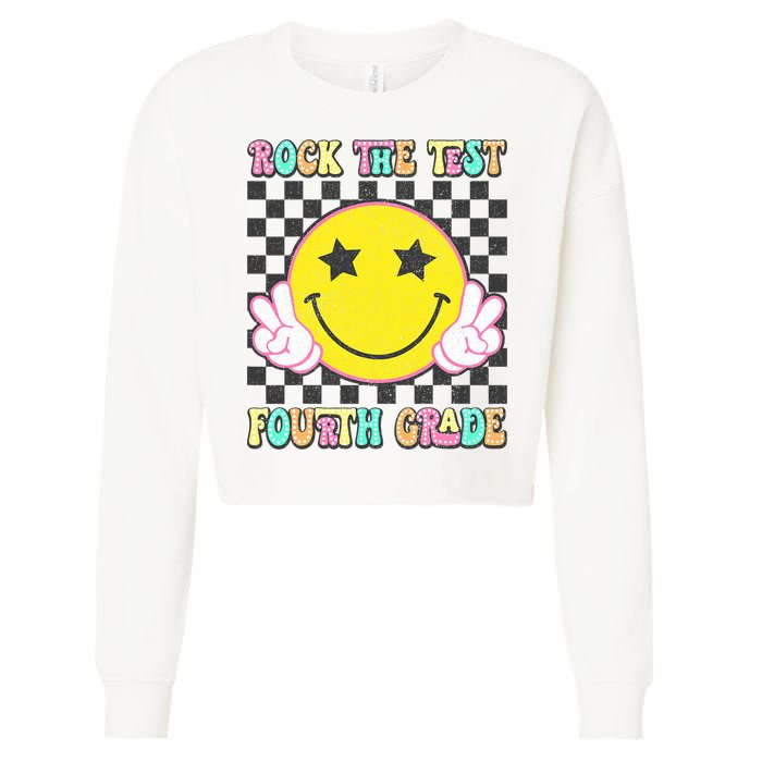Rock The Staar Test Testing Day Smile Face Groovy Teacher  Cropped Pullover Crew