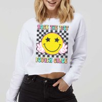 Rock The Staar Test Testing Day Smile Face Groovy Teacher  Cropped Pullover Crew