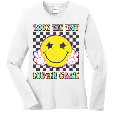 Rock The Staar Test Testing Day Smile Face Groovy Teacher  Ladies Long Sleeve Shirt