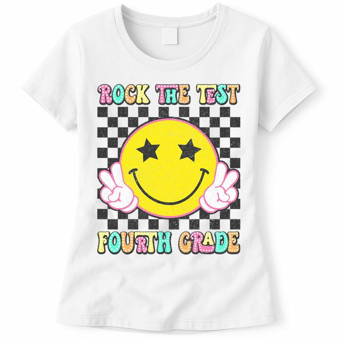 Rock The Staar Test Testing Day Smile Face Groovy Teacher  Womens T-Shirt
