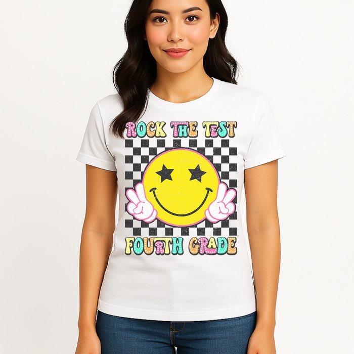 Rock The Staar Test Testing Day Smile Face Groovy Teacher  Womens T-Shirt