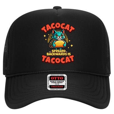 Retro Tacocat Spelled Backwards Is Taco Cat High Crown Mesh Back Trucker Hat