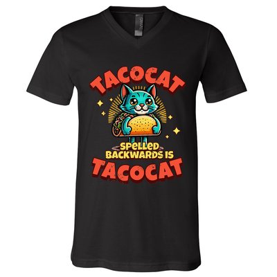 Retro Tacocat Spelled Backwards Is Taco Cat V-Neck T-Shirt