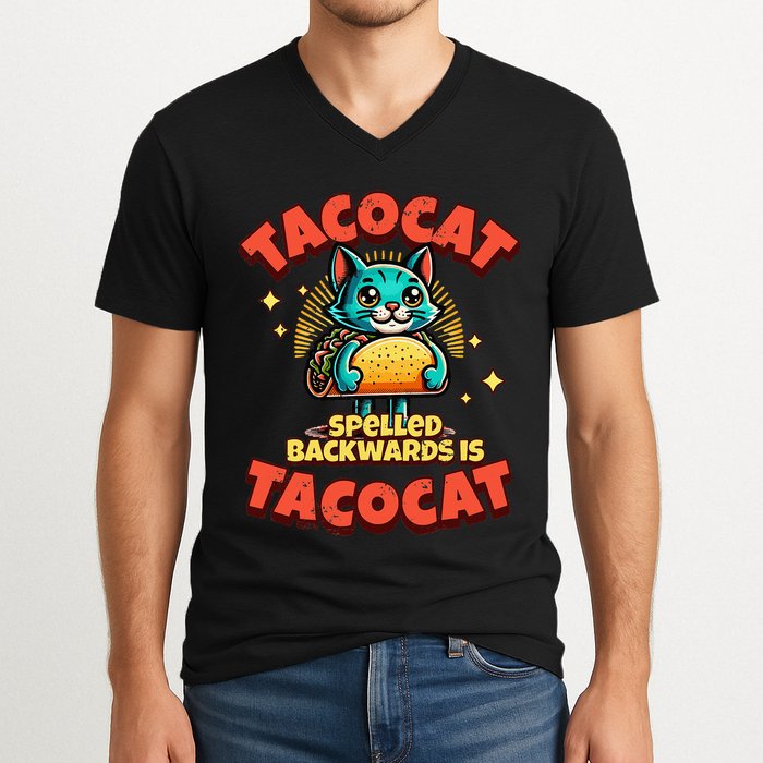 Retro Tacocat Spelled Backwards Is Taco Cat V-Neck T-Shirt