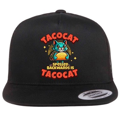 Retro Tacocat Spelled Backwards Is Taco Cat Flat Bill Trucker Hat