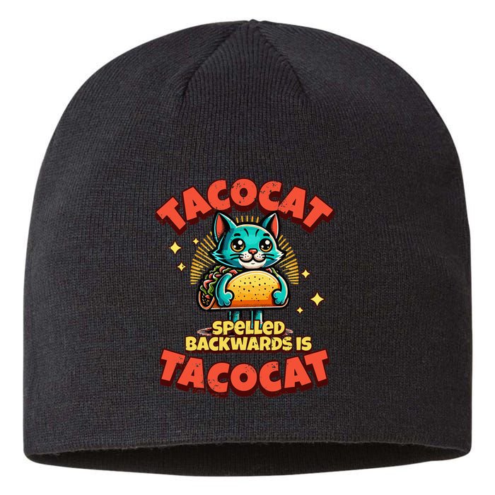 Retro Tacocat Spelled Backwards Is Taco Cat Sustainable Beanie