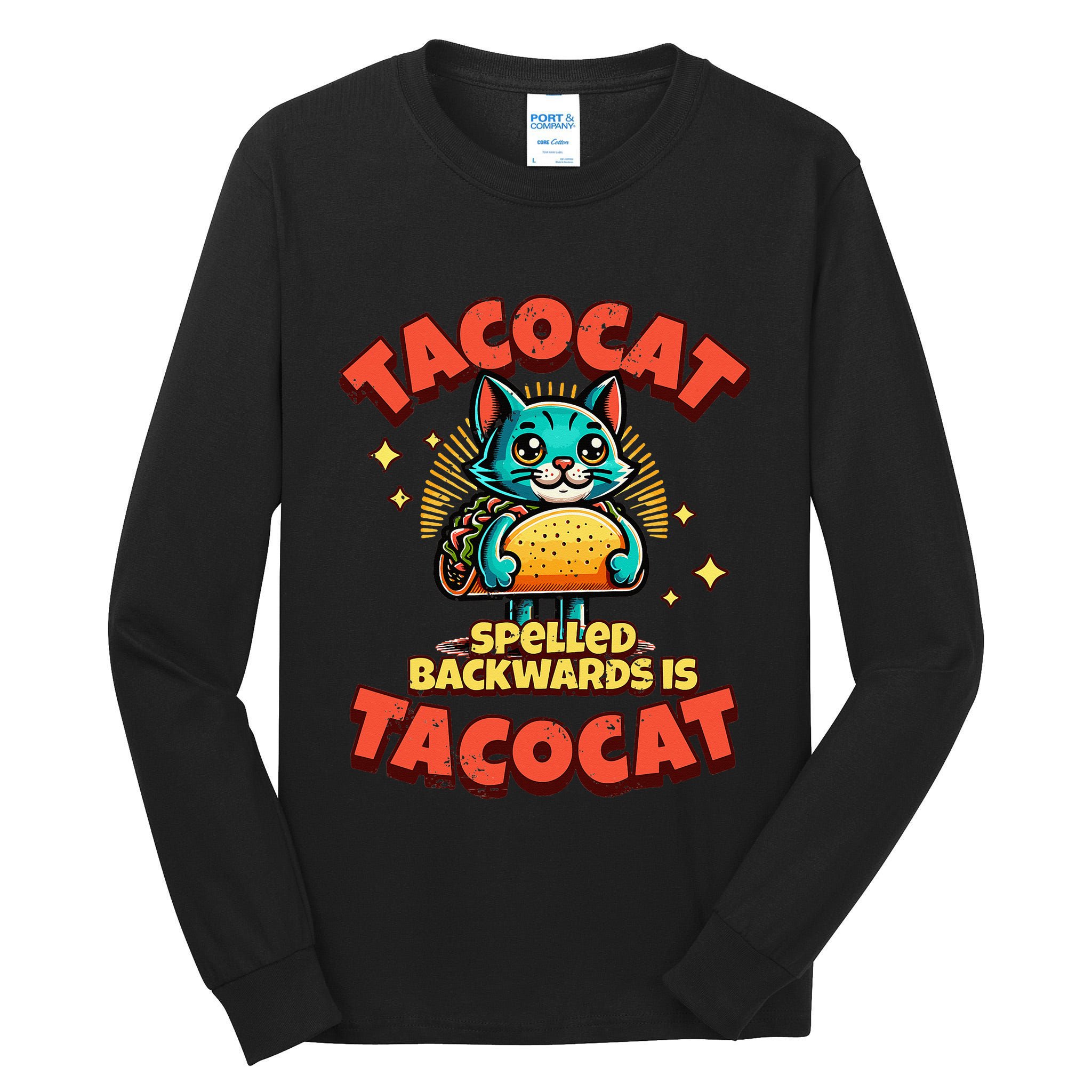 Retro Tacocat Spelled Backwards Is Taco Cat Tall Long Sleeve T-Shirt