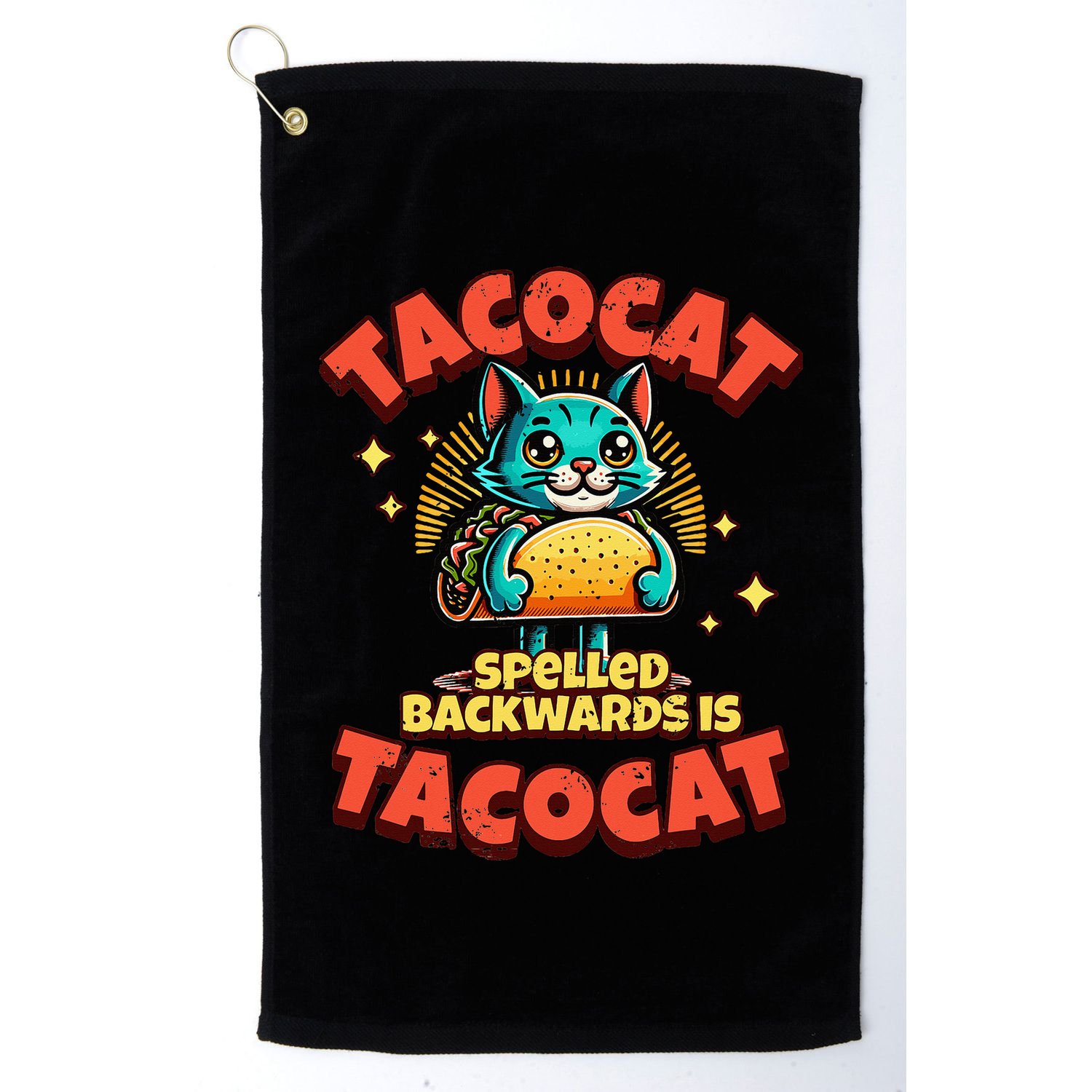 Retro Tacocat Spelled Backwards Is Taco Cat Golf Towel