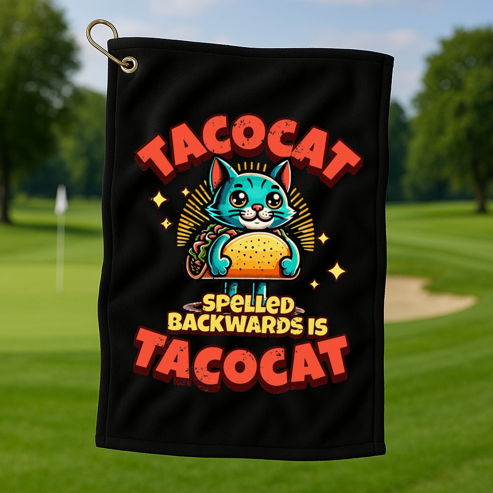 Retro Tacocat Spelled Backwards Is Taco Cat Golf Towel