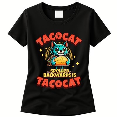 Retro Tacocat Spelled Backwards Is Taco Cat Womens T-Shirt