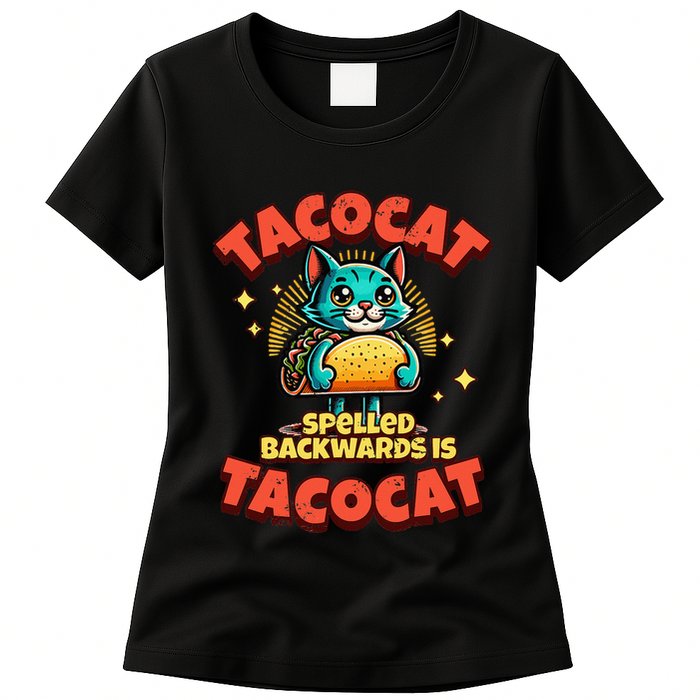 Retro Tacocat Spelled Backwards Is Taco Cat Womens T-Shirt