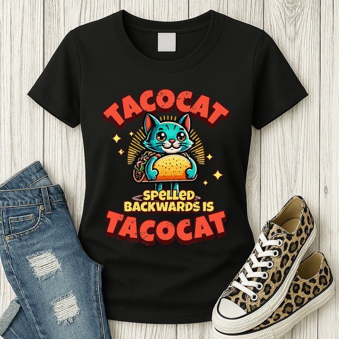 Retro Tacocat Spelled Backwards Is Taco Cat Womens T-Shirt