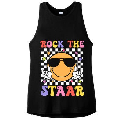 Rock The Staar Test Testing Day Smile Face Groovy Teacher  Ladies PosiCharge Tri-Blend Wicking Tank
