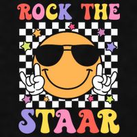 Rock The Staar Test Testing Day Smile Face Groovy Teacher  Ladies PosiCharge Tri-Blend Wicking Tank