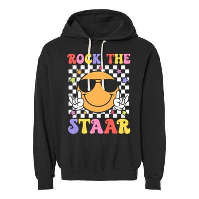 Rock The Staar Test Testing Day Smile Face Groovy Teacher  Garment-Dyed Fleece Hoodie
