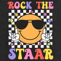 Rock The Staar Test Testing Day Smile Face Groovy Teacher  7 Panel Mesh Trucker Snapback Hat