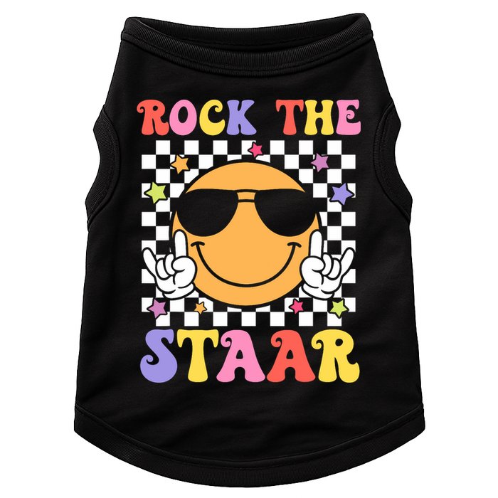 Rock The Staar Test Testing Day Smile Face Groovy Teacher  Doggie Tank