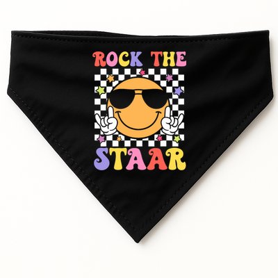 Rock The Staar Test Testing Day Smile Face Groovy Teacher  USA-Made Doggie Bandana