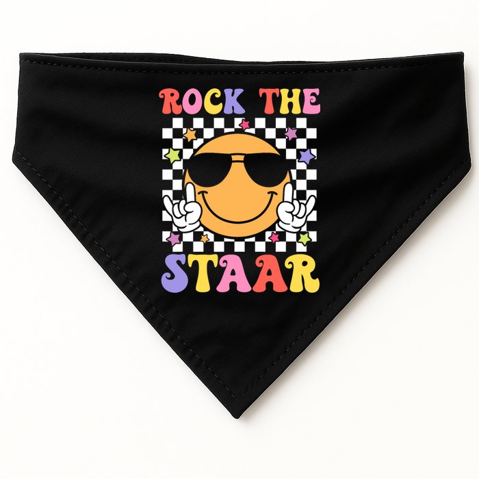 Rock The Staar Test Testing Day Smile Face Groovy Teacher  USA-Made Doggie Bandana