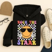 Rock The Staar Test Testing Day Smile Face Groovy Teacher  Hoodie