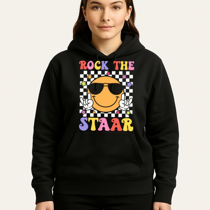Rock The Staar Test Testing Day Smile Face Groovy Teacher  Hoodie