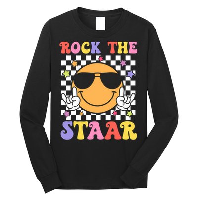 Rock The Staar Test Testing Day Smile Face Groovy Teacher  Long Sleeve Shirt