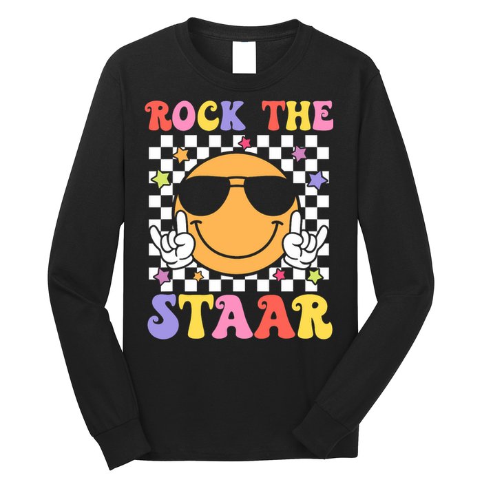 Rock The Staar Test Testing Day Smile Face Groovy Teacher  Long Sleeve Shirt