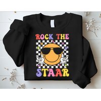 Rock The Staar Test Testing Day Smile Face Groovy Teacher  Sweatshirt