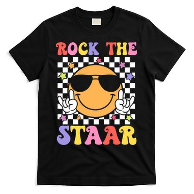 Rock The Staar Test Testing Day Smile Face Groovy Teacher  T-Shirt