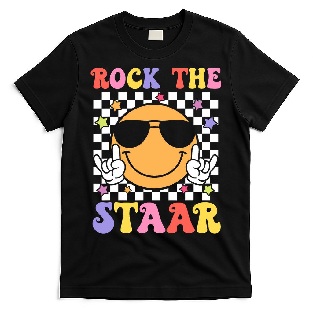 Rock The Staar Test Testing Day Smile Face Groovy Teacher  T-Shirt