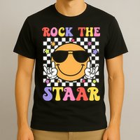 Rock The Staar Test Testing Day Smile Face Groovy Teacher  T-Shirt