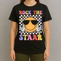 Rock The Staar Test Testing Day Smile Face Groovy Teacher  T-Shirt