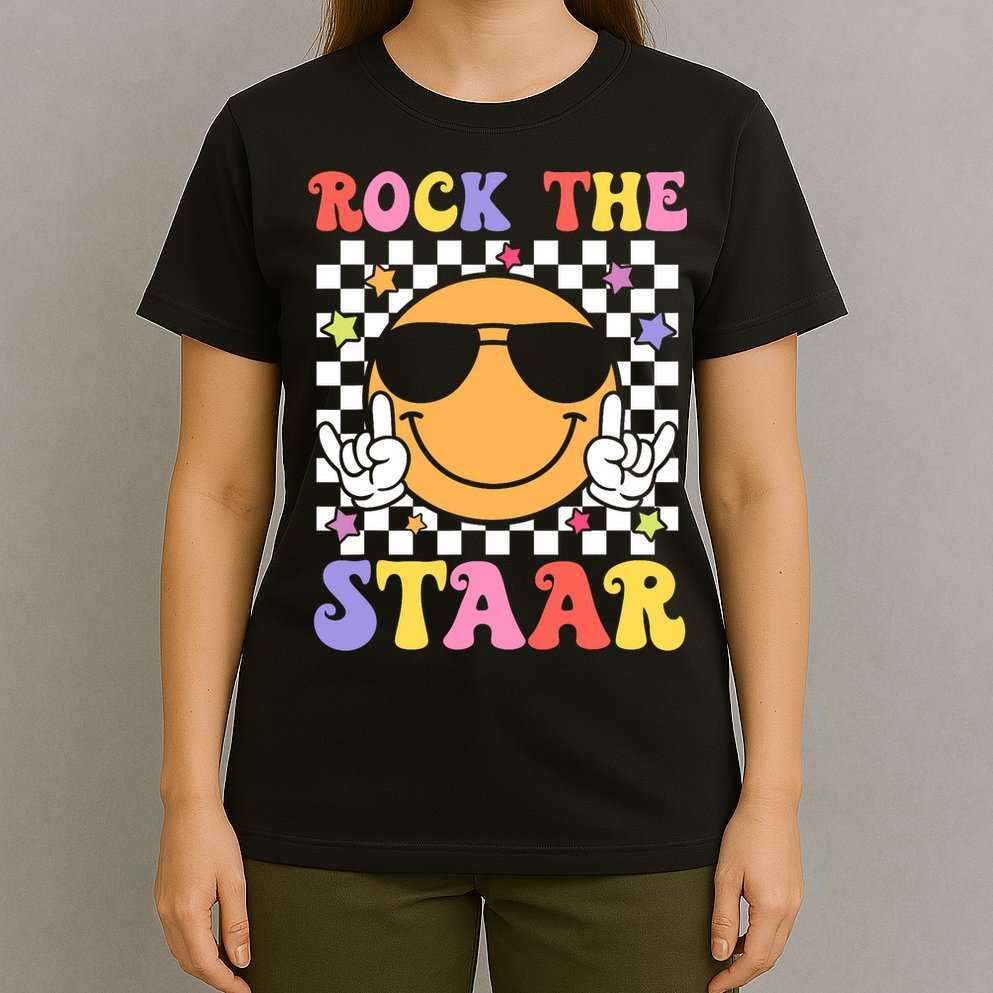 Rock The Staar Test Testing Day Smile Face Groovy Teacher  T-Shirt
