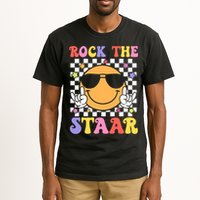 Rock The Staar Test Testing Day Smile Face Groovy Teacher  Tall T-Shirt