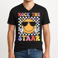 Rock The Staar Test Testing Day Smile Face Groovy Teacher  V-Neck T-Shirt