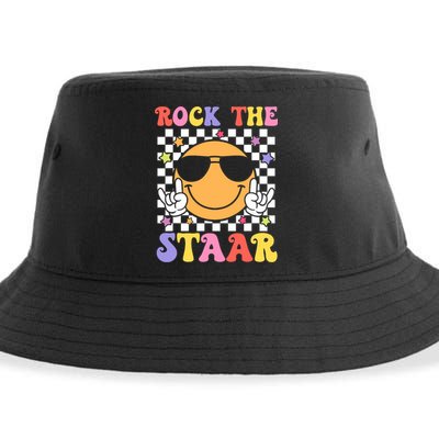 Rock The Staar Test Testing Day Smile Face Groovy Teacher  Sustainable Bucket Hat