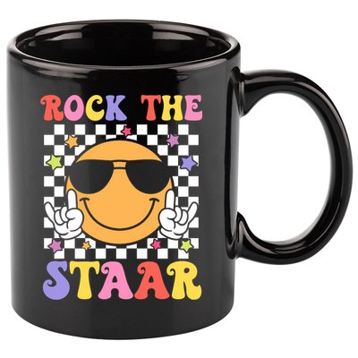 Rock The Staar Test Testing Day Smile Face Groovy Teacher  11oz C Handle Ceramic Mug