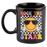 Rock The Staar Test Testing Day Smile Face Groovy Teacher  11oz C Handle Ceramic Mug