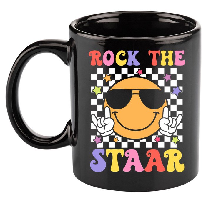 Rock The Staar Test Testing Day Smile Face Groovy Teacher  11oz C Handle Ceramic Mug