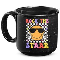 Rock The Staar Test Testing Day Smile Face Groovy Teacher  15oz Campfire Ceramic Mug