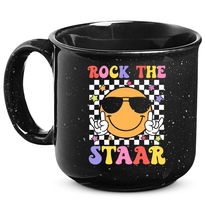 Rock The Staar Test Testing Day Smile Face Groovy Teacher  15oz Campfire Ceramic Mug