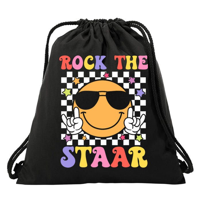 Rock The Staar Test Testing Day Smile Face Groovy Teacher  Drawstring Bag