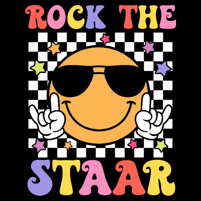 Rock The Staar Test Testing Day Smile Face Groovy Teacher  Drawstring Bag